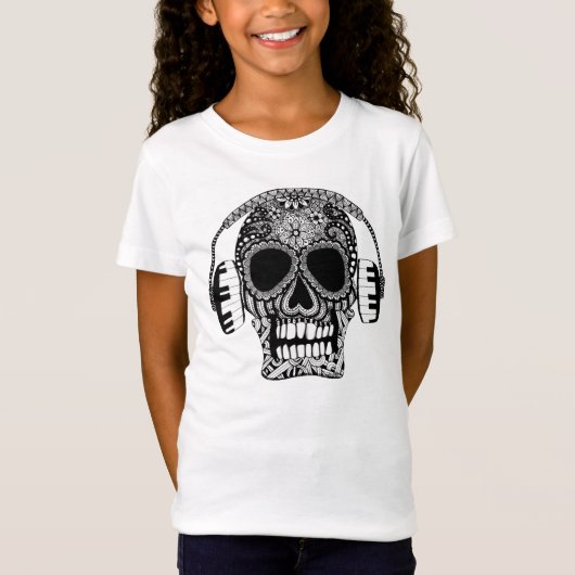 Tangled Skull met hoofdtelefoon Meisjes Shirt (Voorkant)