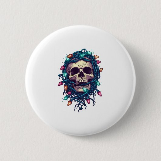 Tangled Skullmas � Funny Xmas Skeleton Ronde Button 5,7 Cm (Voorkant)