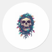 Tangled Skullmas � Funny Xmas Skeleton Ronde Sticker (Voorkant)