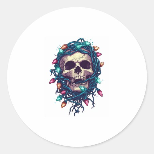 Tangled Skullmas � Funny Xmas Skeleton Ronde Sticker (Voorkant)