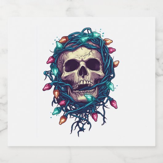 Tangled Skullmas � Funny Xmas Skeleton Sparkling Wijnetiket (Enkel label)