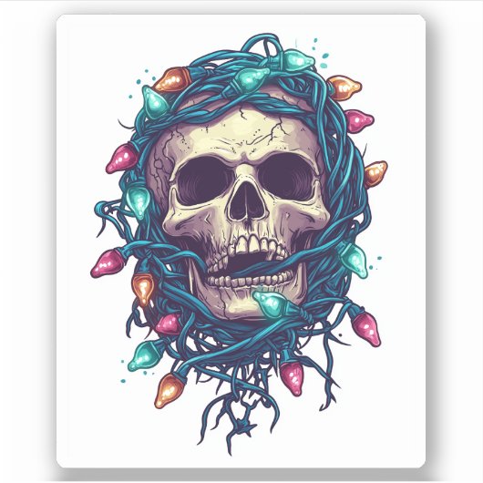 Tangled Skullmas � Funny Xmas Skeleton Sticker (Voorkant)