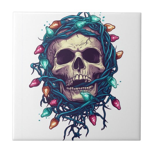 Tangled Skullmas � Grappige Kerst Skelet Tegeltje (Voorkant)