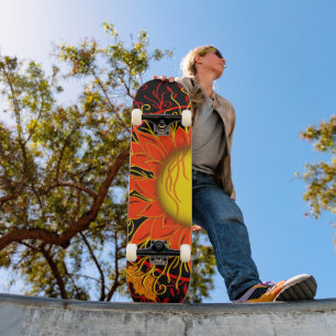 Tangled Sun, kleurrijke zon Abstracte kunst Persoonlijk Skateboard