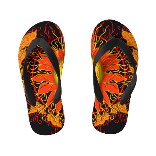 Tangled Sun, Oranje moderne Abstracte zon Kinder Teenslippers (Voetbed)