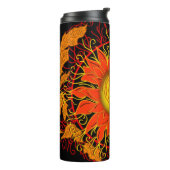 Tangled Sun, Oranje zonneschijn Abstracte kunst Thermosbeker (Gedraaid links)