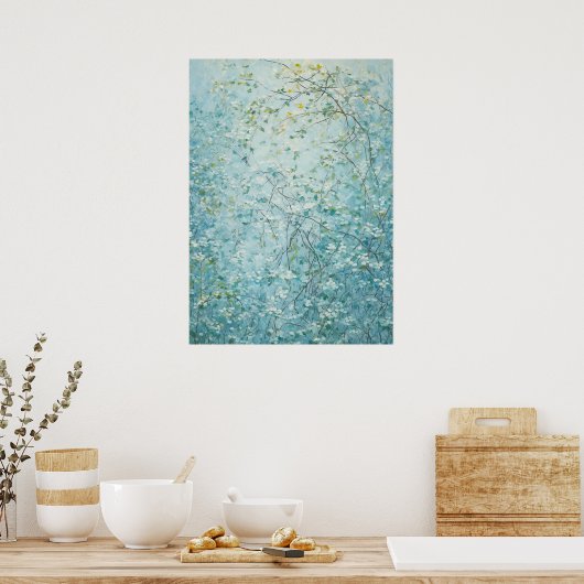 Tangles Branches met kleine witte bloemen Poster (Keuken)