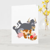 Tango!! (cartoonstier en koe) Wenskaart Kaart (Gele Bloem)