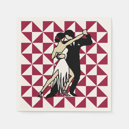 Tango Dancers Burgundy en White Geometric Servet (Voorkant)