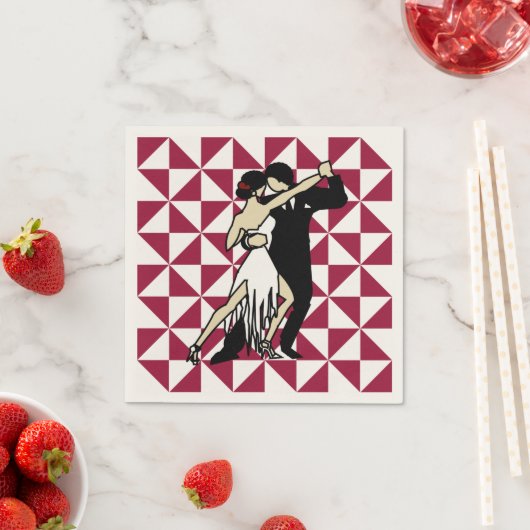 Tango Dancers Burgundy en White Geometric Servet (Insitu)