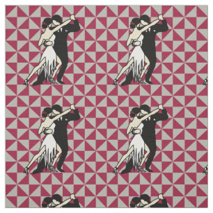 Tango Dancers Burgundy & White Geometric Stof