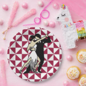 Tango Dancers op maroon en witte geometrisch Papieren Bordje (Feest)