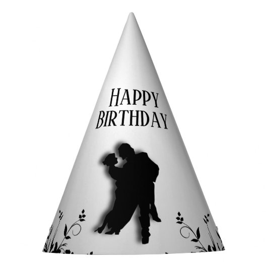 Tango Dancers Silhouette 1 Birthday Feesthoedjes (Voorkant)