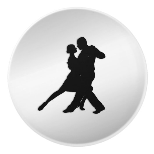 Tango Dancers Silhouette 2 Silver Keramische Knop (Voorkant)