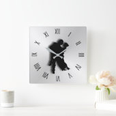 Tango Dancers Silhouette Twelve Numeras Vierkante Klok (Huis)