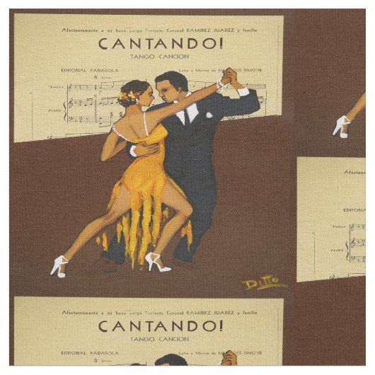 Tango Dancers Vintage Poster Print Fabric Stof (Close Up)