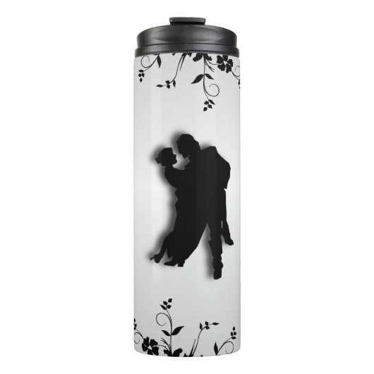 Tango Dansers Silhouet 1 Zilver Thermosbeker (Voorkant)