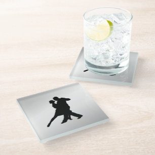 Tango Dansers Silhouette 2 Zilver Glazen Onderzetter
