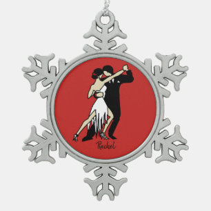 Tango dansers tin sneeuwvlok ornament