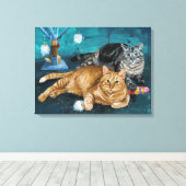 Tango en Vangogh katten portret Canvas Afdruk (Insitu (Houten vloer))