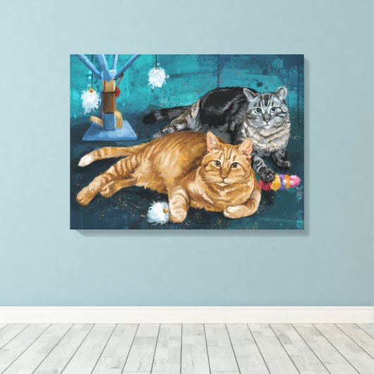 Tango en Vangogh katten portret Canvas Afdruk (Insitu (Houten vloer))