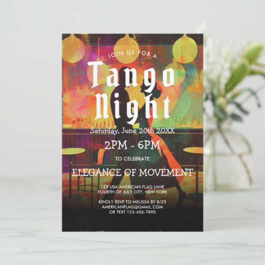 Tango feest en tango dansers uitnodiging (Staand voorkant)