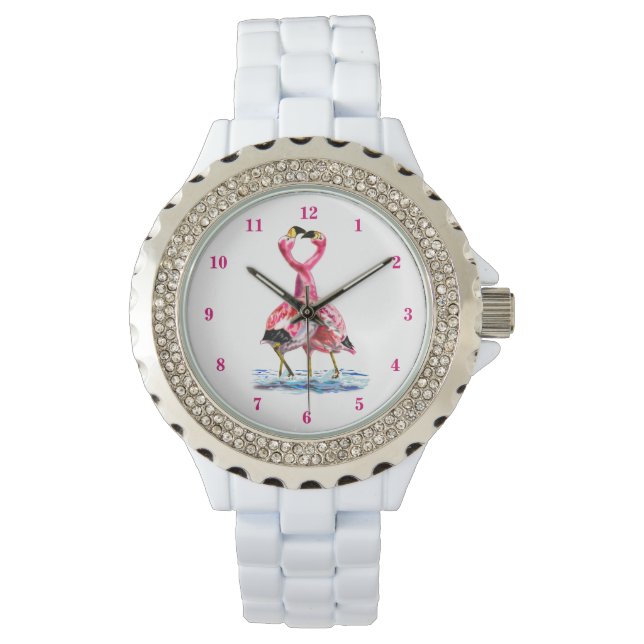 Tango Flamingo's kijken naar roze flamingo dans Horloge (Voorkant)