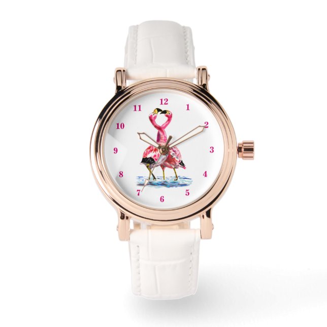 Tango Flamingo's Kijken Roze Flamingo Dansen Horloge (Voorkant)