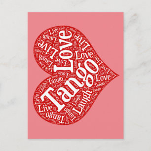 Tango Love Live and Laugh Red Heart Word Art Briefkaart