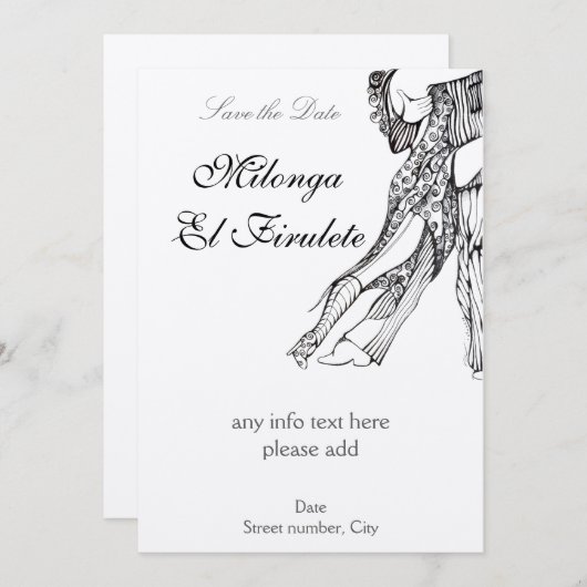 Tango Milonga sla de datum op Save The Date (Voorkant / Achterkant)