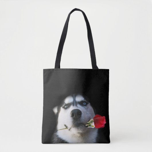 Tango? Mooie Husky en Roos Canvas tas (Voorkant)