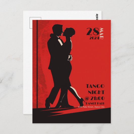 Tango Nachtuitnodiging Briefkaart (Voorkant / Achterkant)