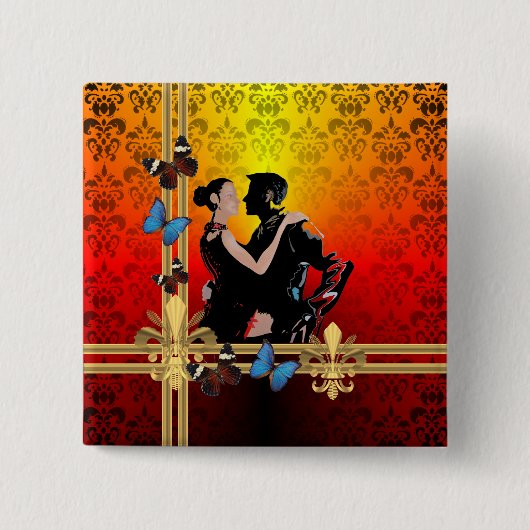 Tango over damesvogel vierkante button 5,1 cm (Voorkant)
