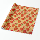 Tango Red Peonies op Gold Silk v2 Cadeaupapier (Uitgerold)