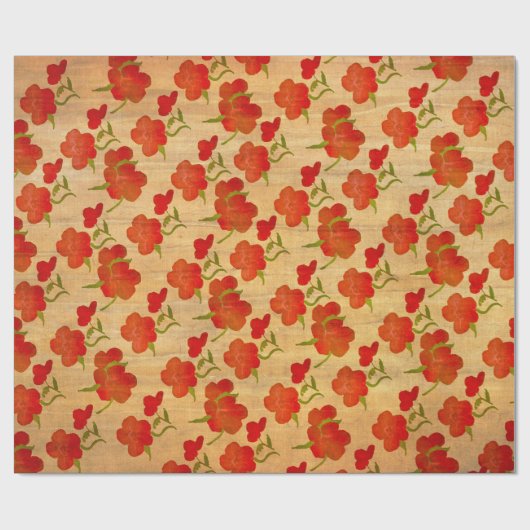 Tango Red Peonies op Gold Silk v2 Cadeaupapier (Vlak)