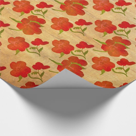 Tango Red Peonies op Gold Silk v2 Cadeaupapier (Hoek)