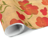 Tango Red Peonies op Gold Silk v2 Cadeaupapier (Rol Hoek)
