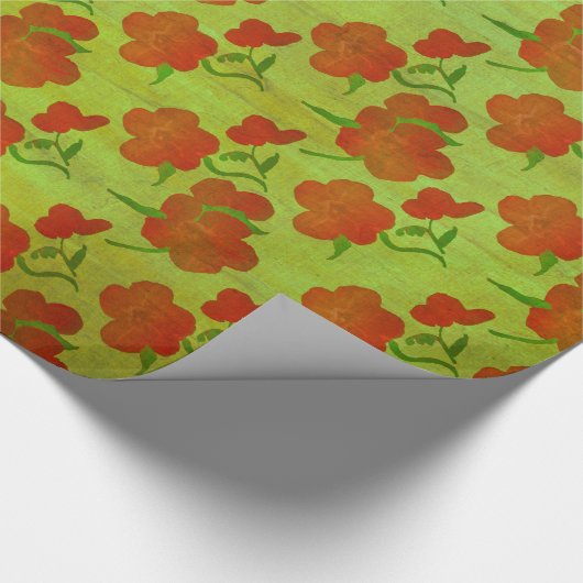 Tango Red Peonies op Lime Green Silk v2 Cadeaupapier (Hoek)