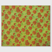 Tango Red Peonies op Lime Green Silk v2 Cadeaupapier (Vlak)