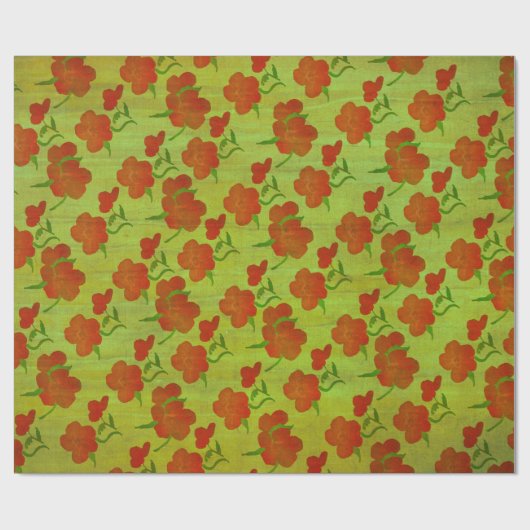 Tango Red Peonies op Lime Green Silk v2 Cadeaupapier (Vlak)