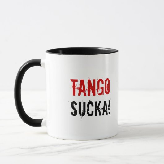 Tango Sucka! oorlogvoering mok met kogelgaten (Links)