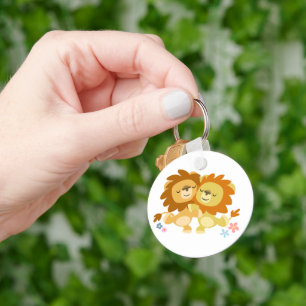 Tango-toetsenbord met twee Cute Cartoon Lions Sleutelhanger