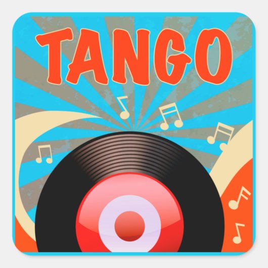 Tango Vinyl Record met Muzieknoten Pop Art Vierkante Sticker (Voorkant)