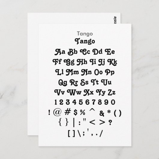 Tango - Zazzle Font Sampler Blad Briefkaart (Voorkant / Achterkant)