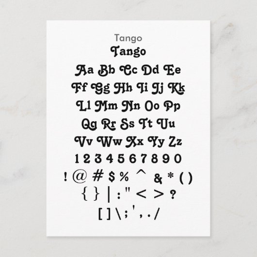 Tango - Zazzle Font Sampler Blad Briefkaart (Voorkant)