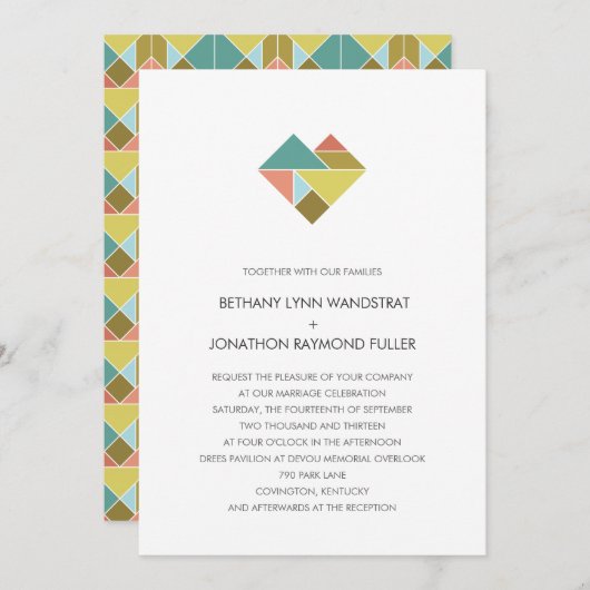 Tangram Heart Wedding Invitation Kaart (Voorkant / Achterkant)