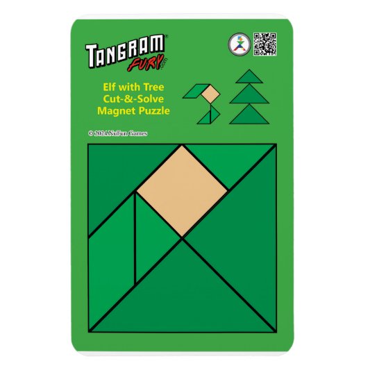Tangram Kerst Elf Magneet - Zittend bij de Boom (Verticaal)