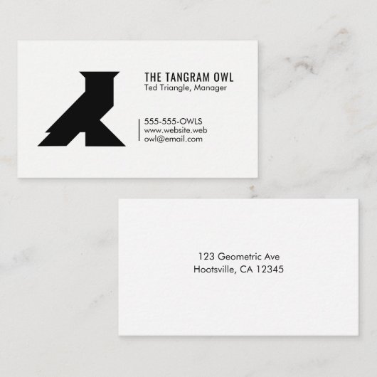 Tangram Owl Black Geometric Shape Simple White Visitekaartje (Voorkant / Achterkant)