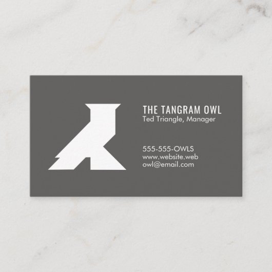 Tangram Owl White Geometric Shape on Grey Visitekaartje (Voorkant)