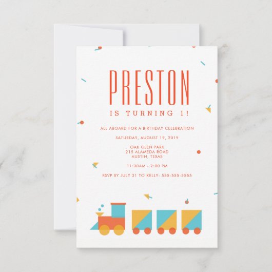 Tangram trein verjaardag uitnodiging (Voorkant)